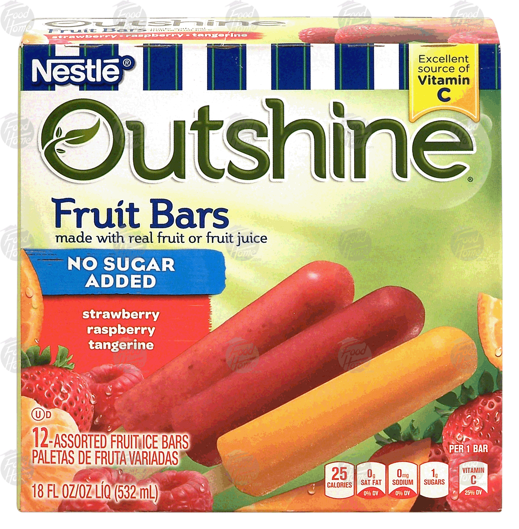 Nestle Outshine fruit bars; strawberry, raspberry, tangerine, no sugar added, made w/real fruit or fruit juice, 12ct Full-Size Picture